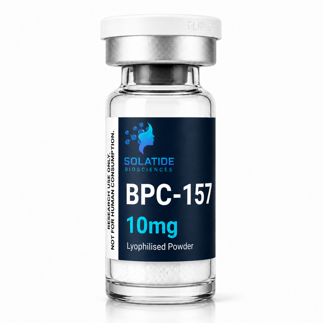 BPC-157 10mg lyophilised powder vial – Solatide Biosciences research peptide, not for human consumption