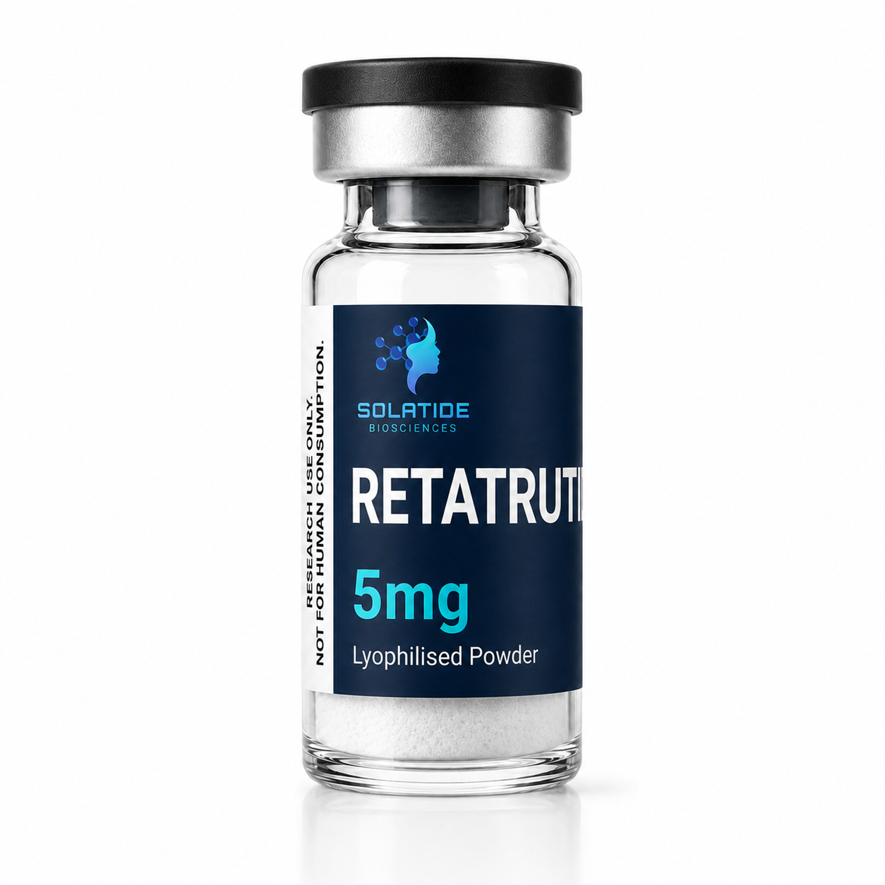 Retatrutide 5mg lyophilised powder vial – Solatide Biosciences research peptide, not for human consumption