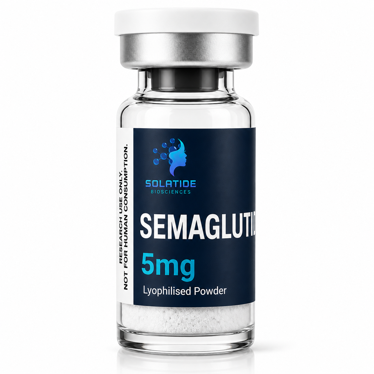 Semaglutide 5mg lyophilised powder vial – Solatide Biosciences research peptide, not for human consumption